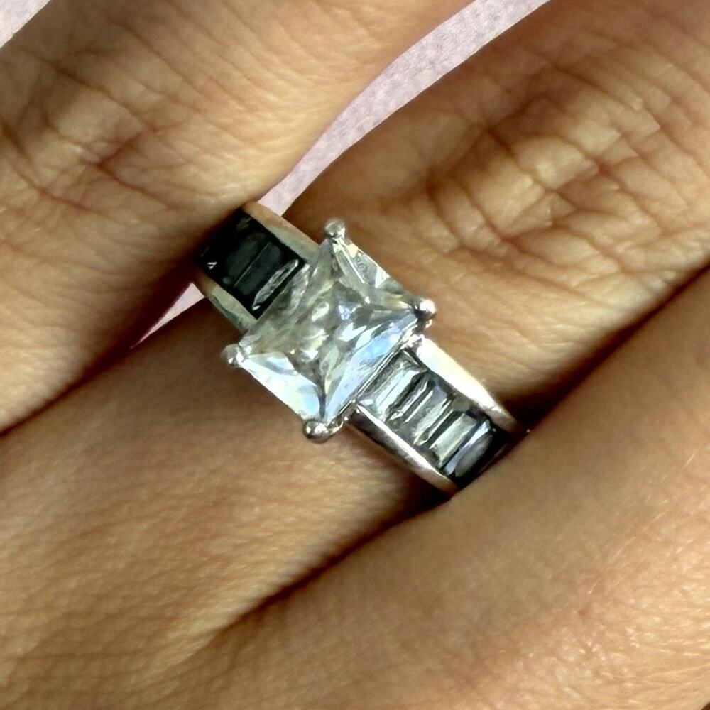 sterling silver emerald-cut cz engagement ring size 6